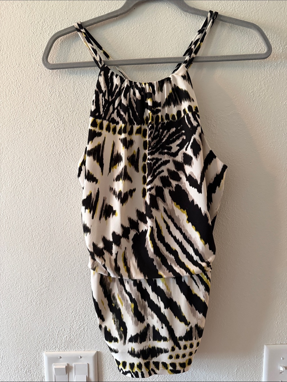 White House Black Market Black White and Yellow Printed Halter Top